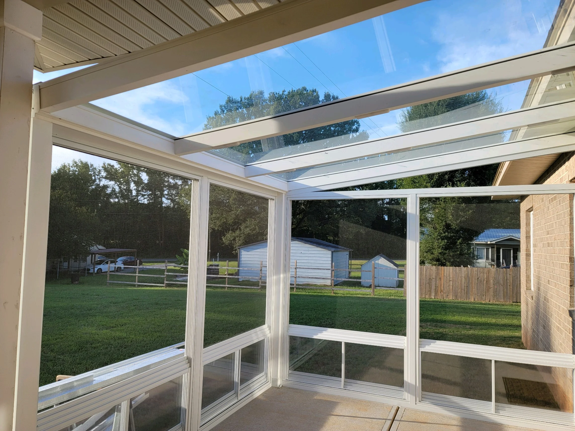 glass roof sunroom construction in progress