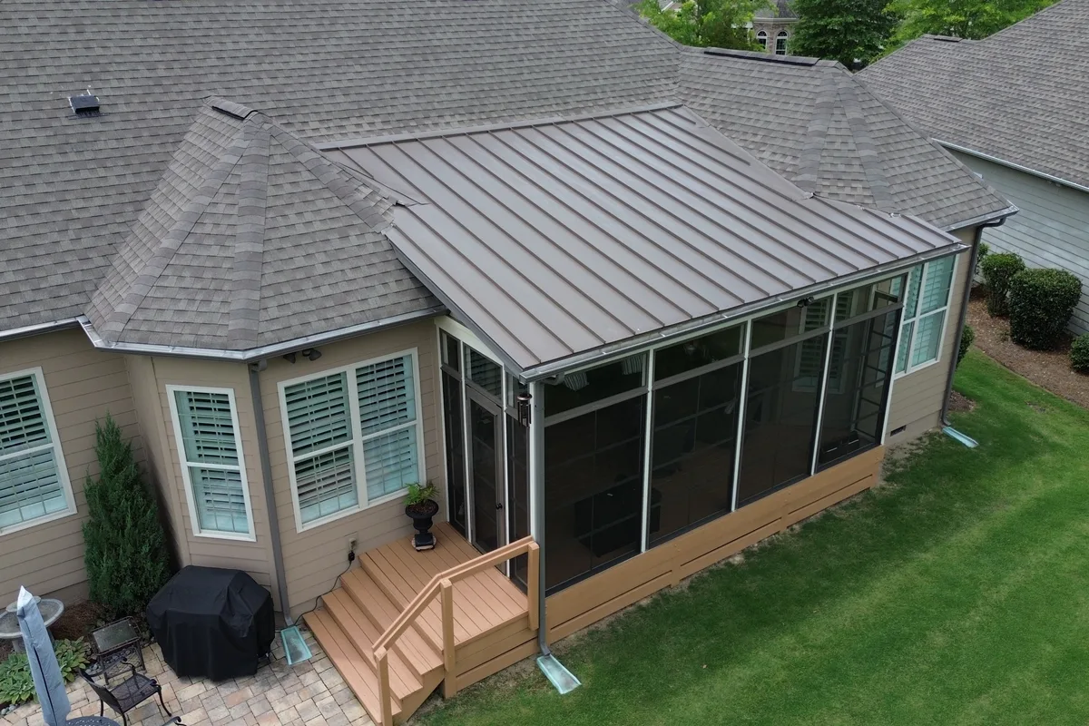 Finished 3-season vinyl-film sunroom detail Mecklenburg County Charlotte