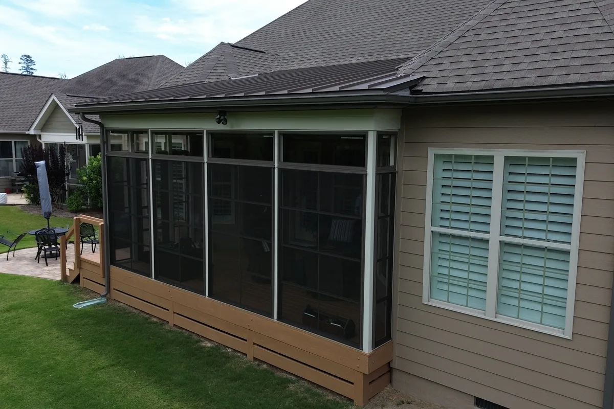 Completed vinyl sunroom detail 3-season room Creekside Charlotte contractor