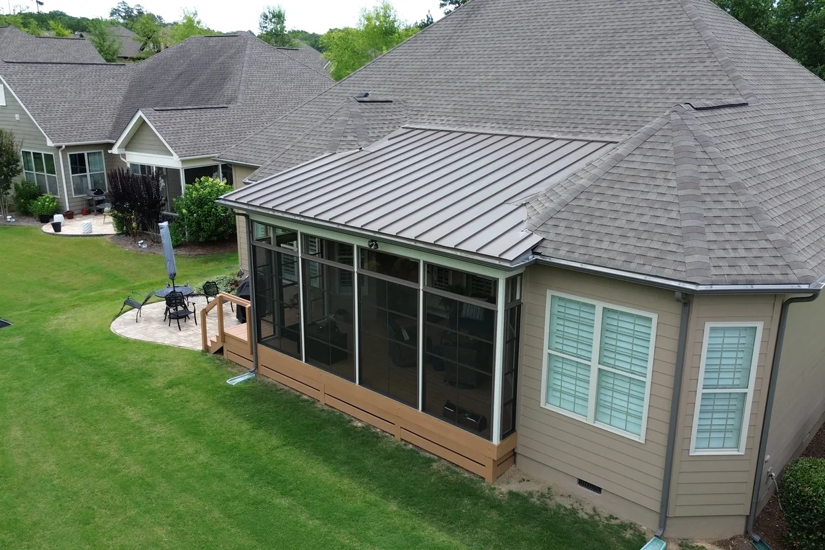Vinyl-film sunroom addition detail Creekside Charlotte contractor Mecklenburg