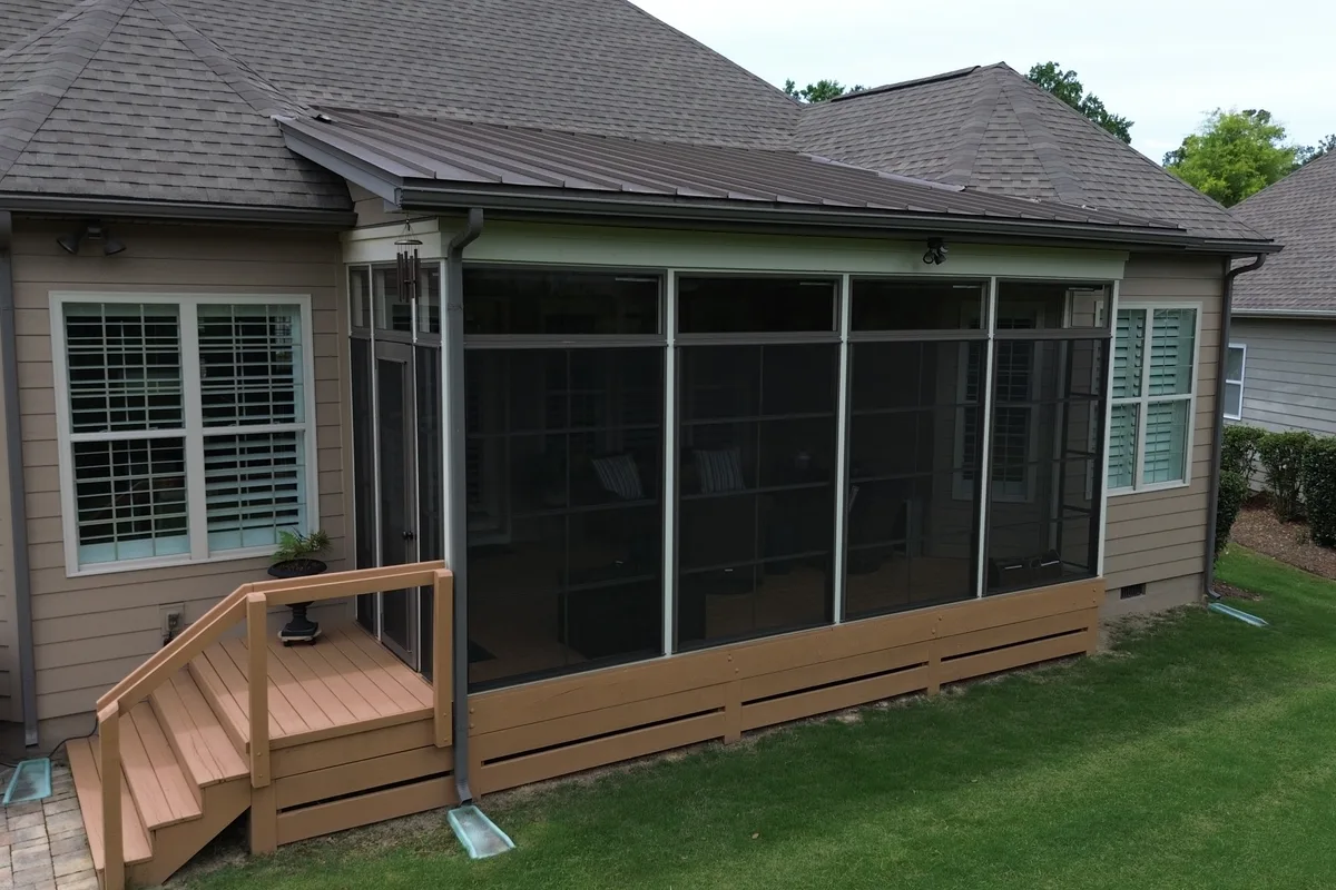 Finished 3-season vinyl-film enclosure detail Charlotte NC porch contractor