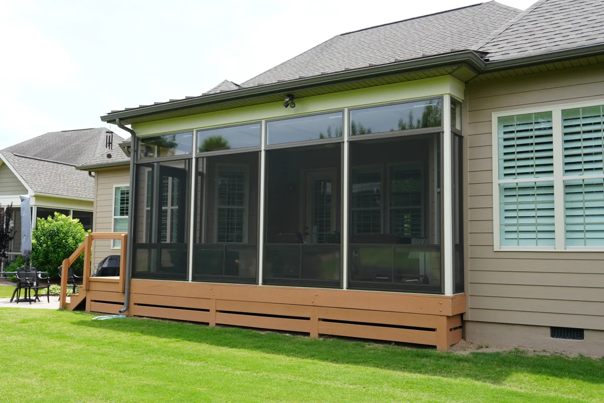 Screened porch enclosure detail vinyl-film Charlotte North Carolina addition
