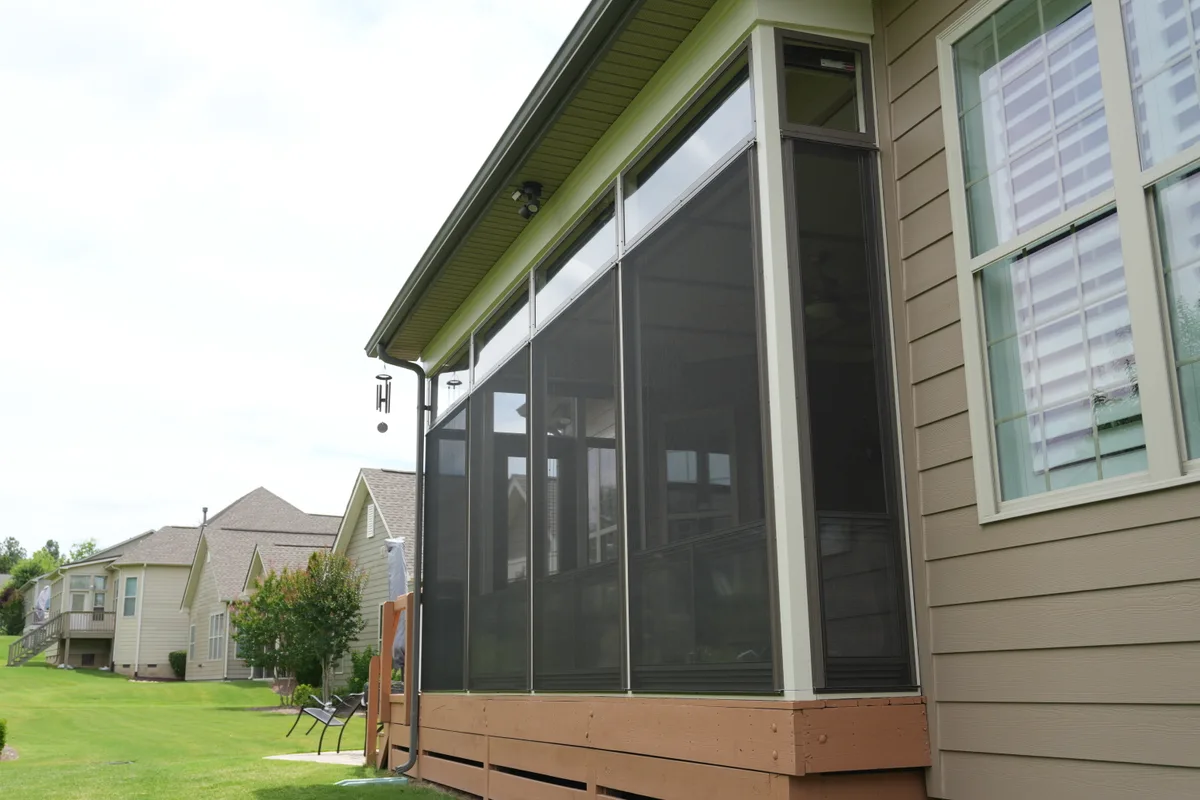 3-season vinyl-film sunroom detail Creekside Charlotte NC contractor work