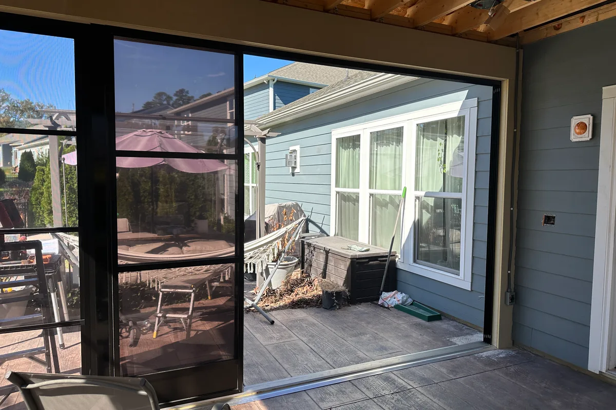 3-season vinyl enclosure construction underway at The Ramble Huntersville NC