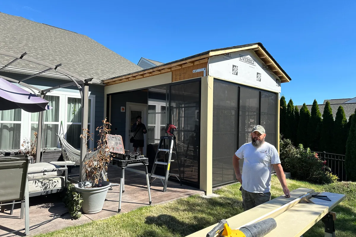 Vinyl porch addition framing during installation at The Ramble Charlotte area