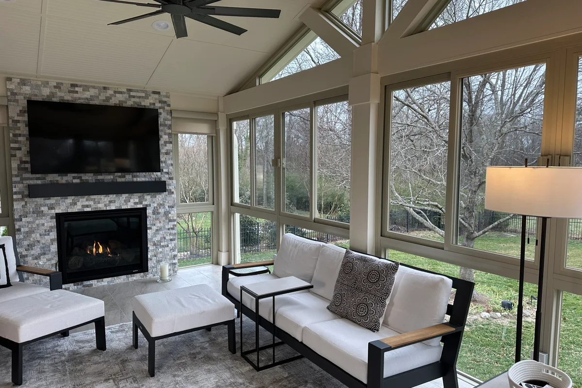 Glass sunroom frame and panel detail Matthews Mecklenburg County NC