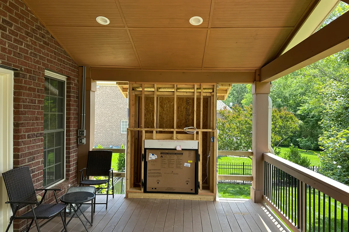 Glass sunroom framing installation at Four Wood Matthews North Carolina