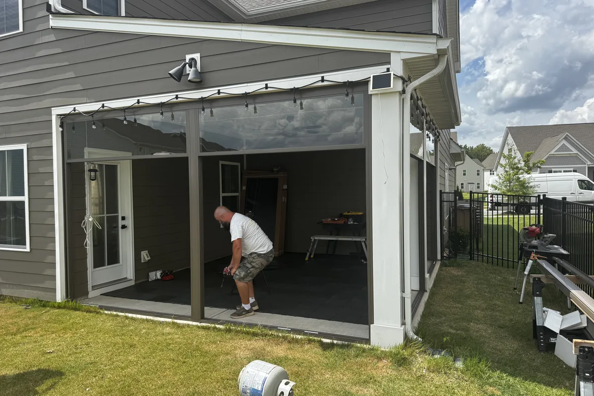 Glass room addition being installed in Indian Trail NC