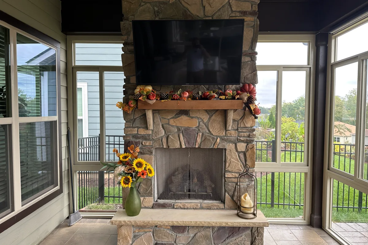 Completed glass enclosure porch detail Stanley North Carolina