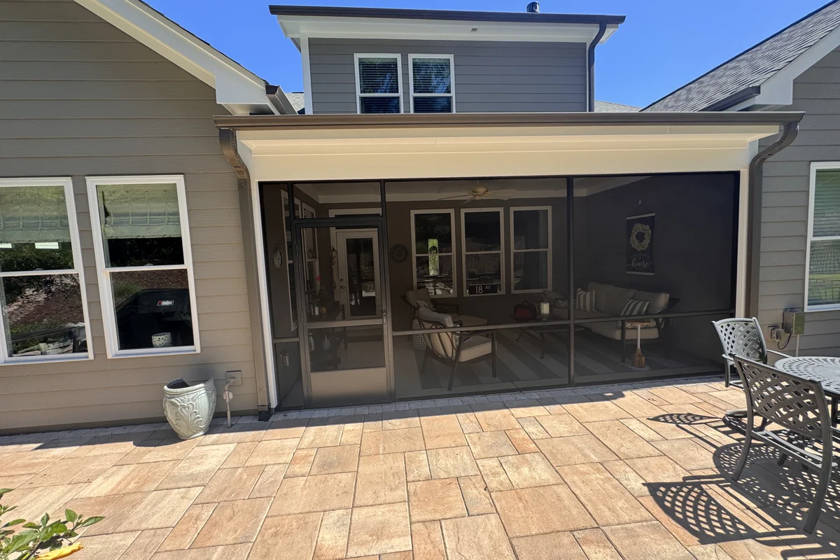 Open single-screen porch before 3-season vinyl-film enclosure installation in Belmont NC