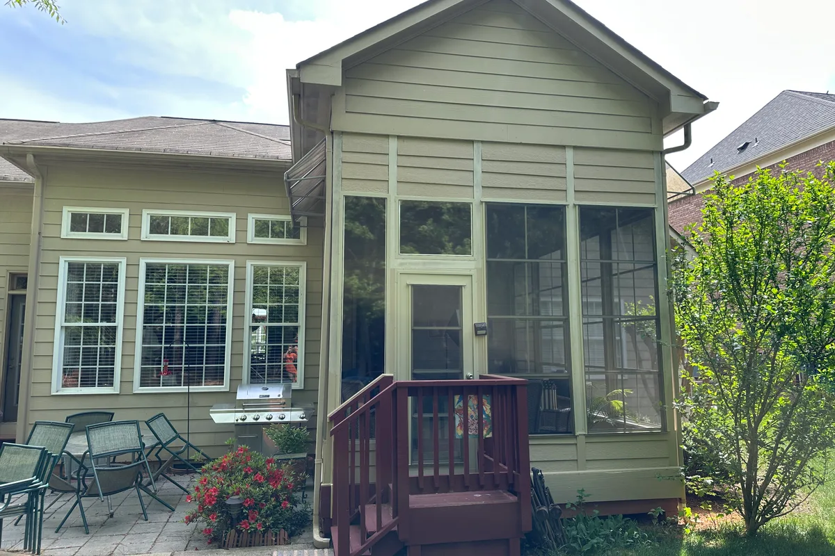 Screened porch vinyl enclosure detail installation Camrose NC