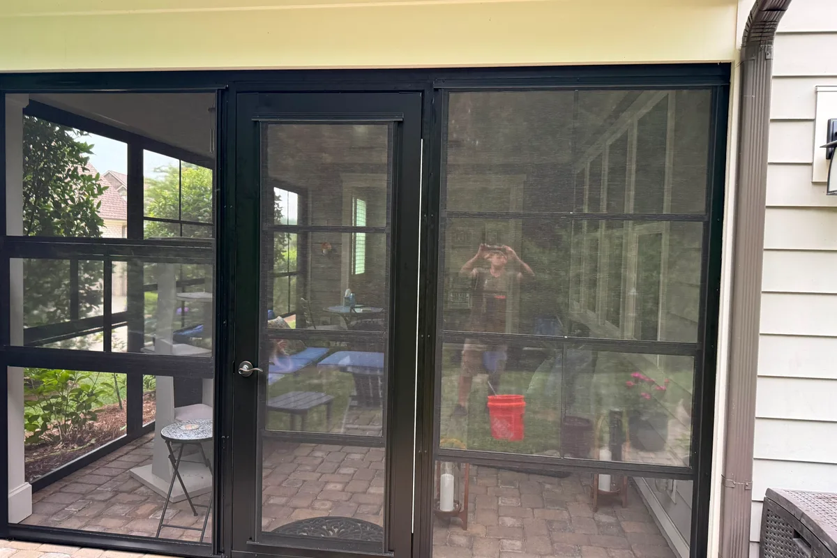 Installed 3-season sunroom vinyl film enclosure detail in Huntersville NC
