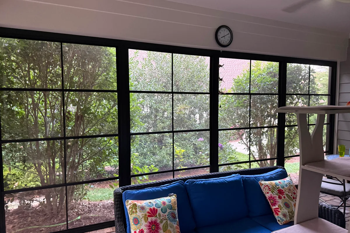 Finished 3-season room vinyl enclosure detail by Charlotte Mecklenburg County contractor