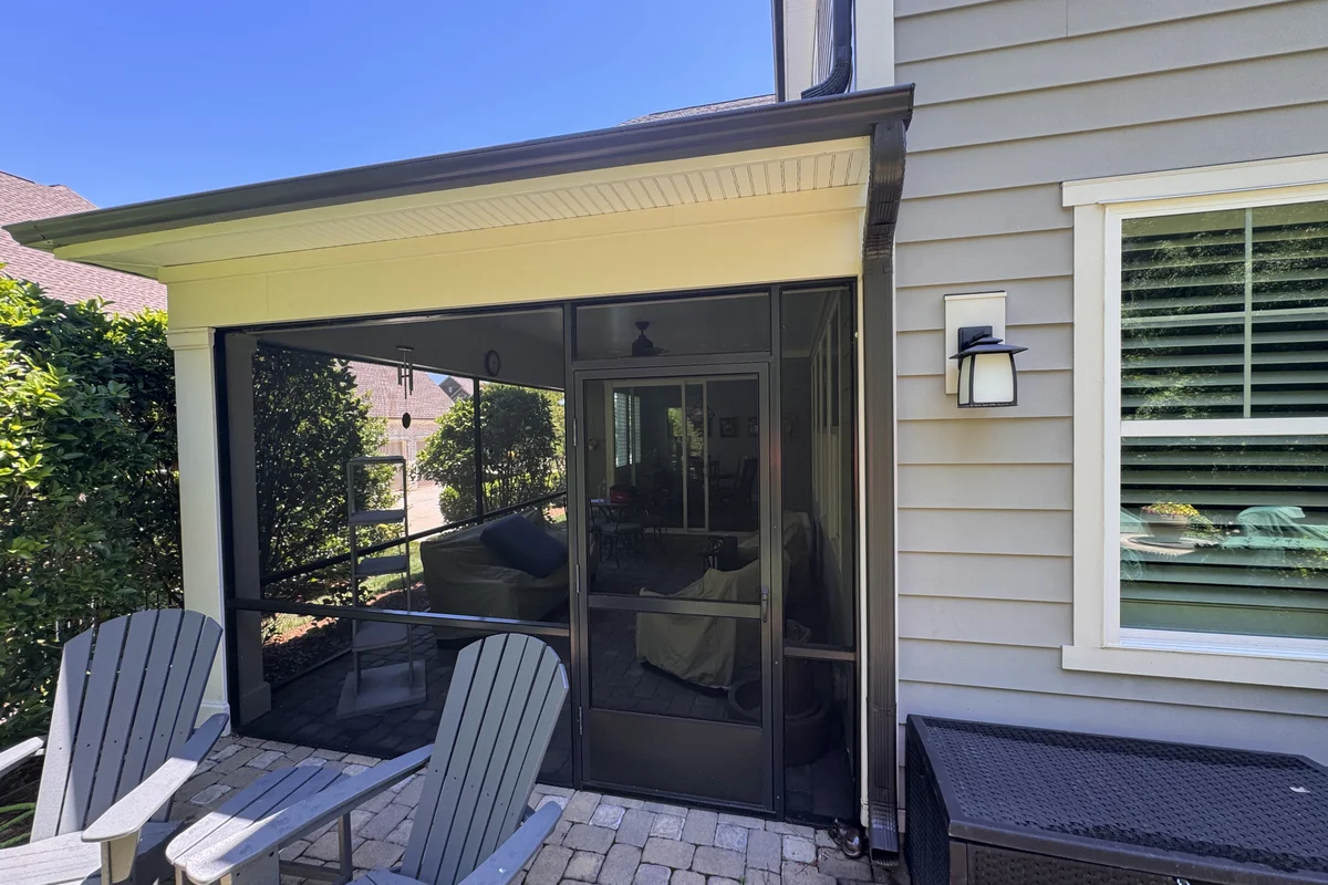 Before view of porch enclosure project in Huntersville NC ready for 3-season vinyl film installation