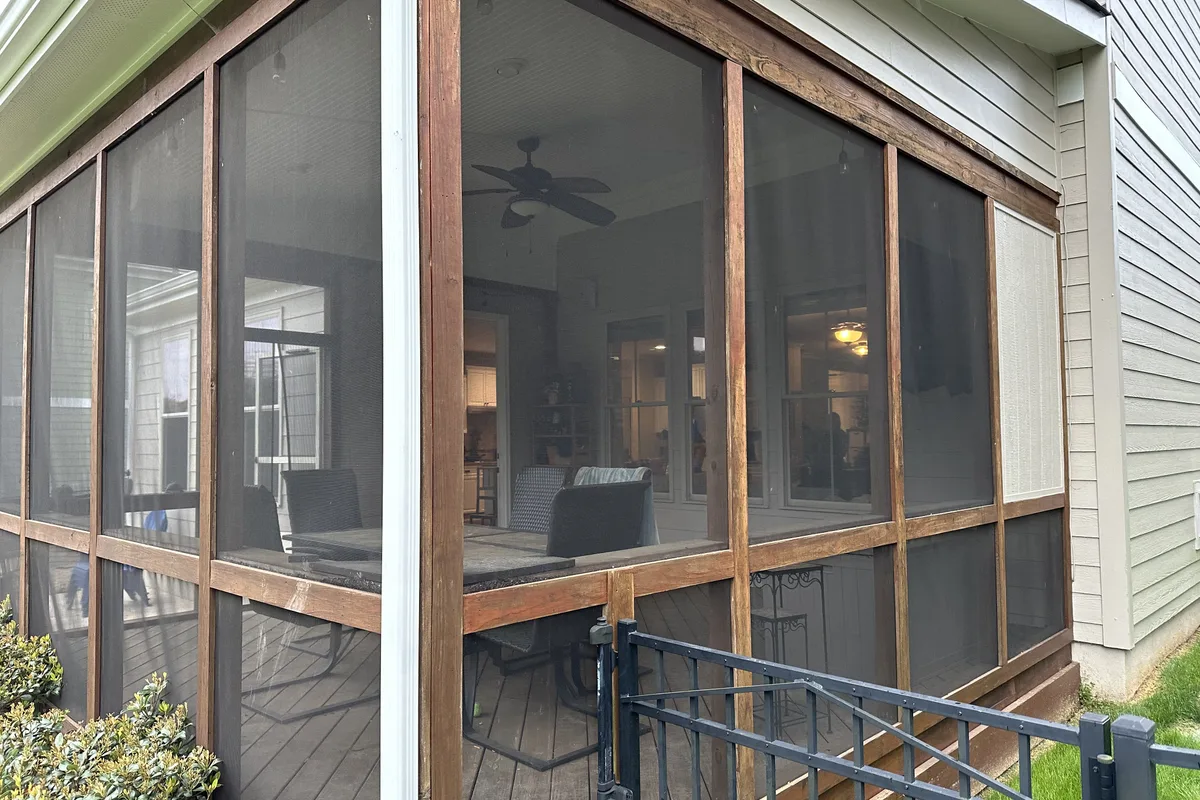 Existing porch structure before vinyl film enclosure installation Indian Land