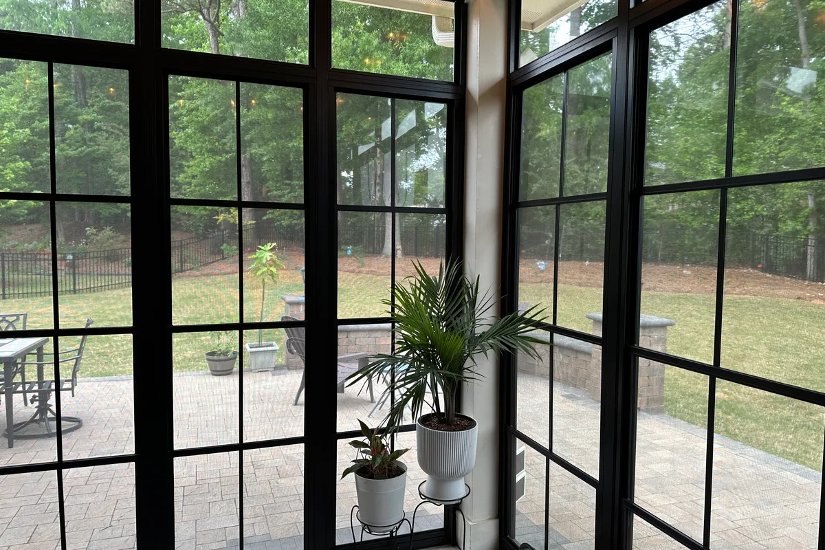12x24 Divinity Dawn tile laid over concrete slab in Livery Stable porch enclosure Matthews NC