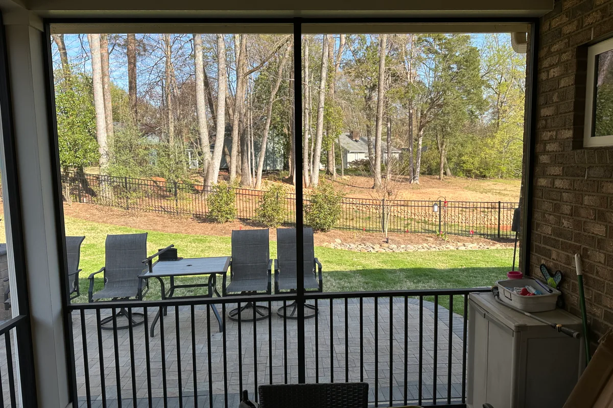 Open porch at Livery Stable Matthews NC prior to 3-season enclosure project