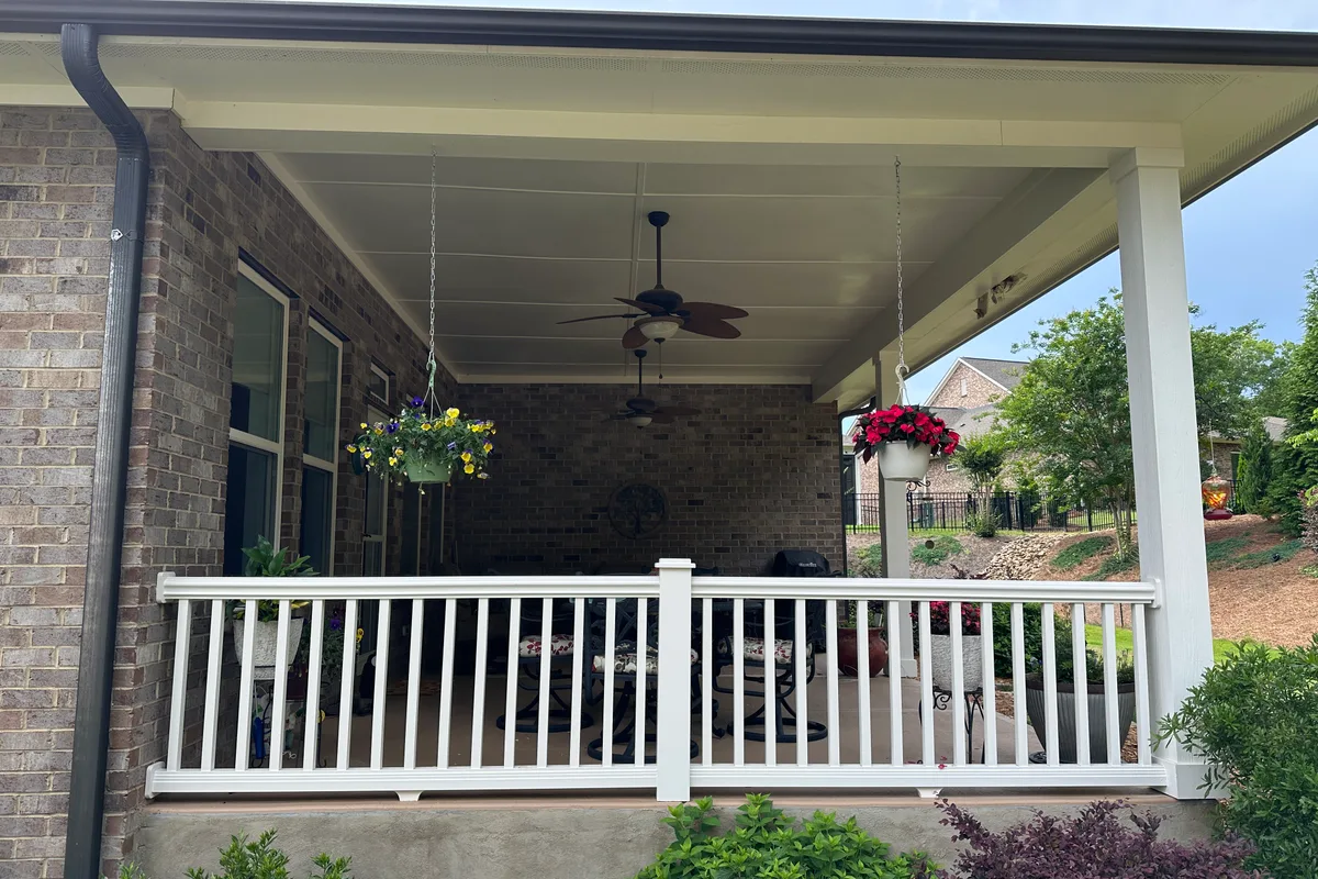 Existing open patio structure before vinyl film enclosure installation Matthews