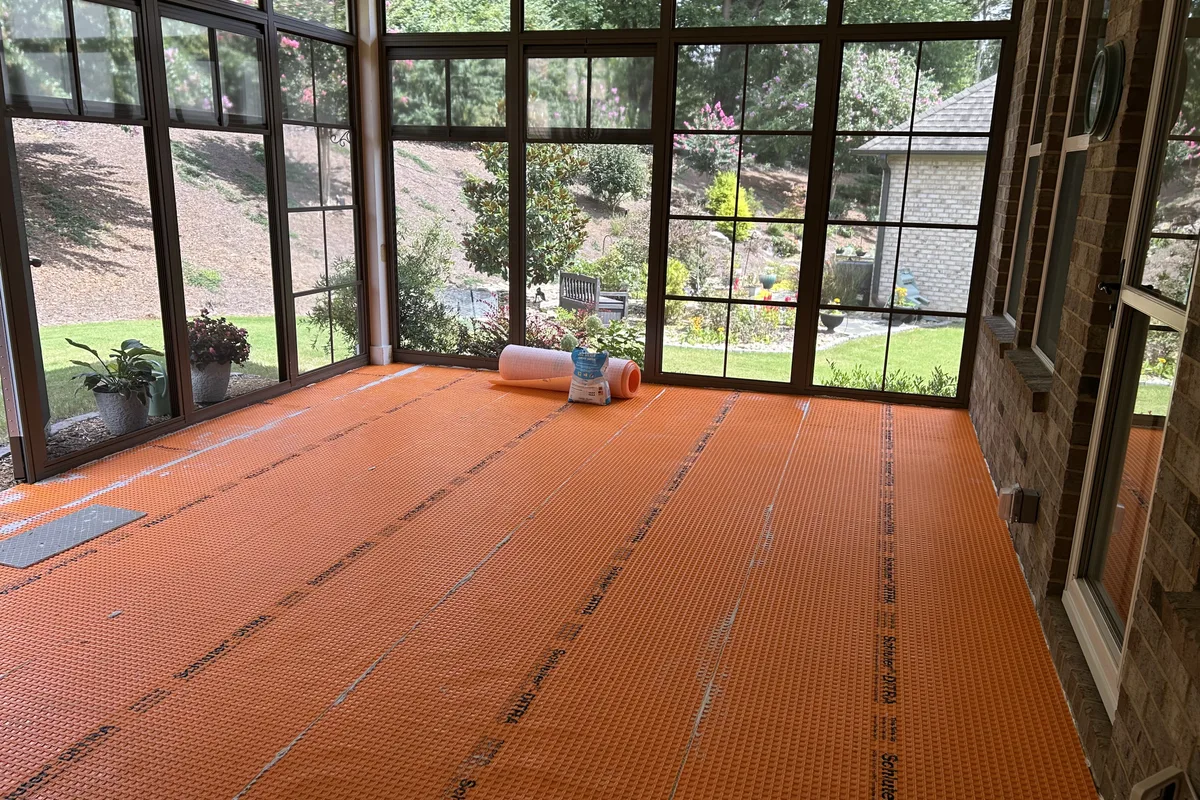 3-season sunroom vinyl film installation underway Charlotte NC area