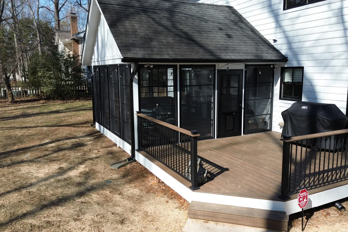 Completed 3-season enclosure vinyl film detail Union County NC