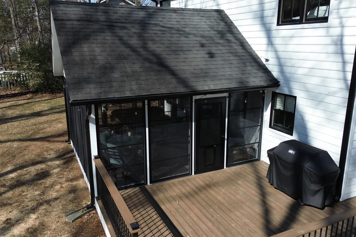 Professional vinyl film porch enclosure detail Charlotte NC