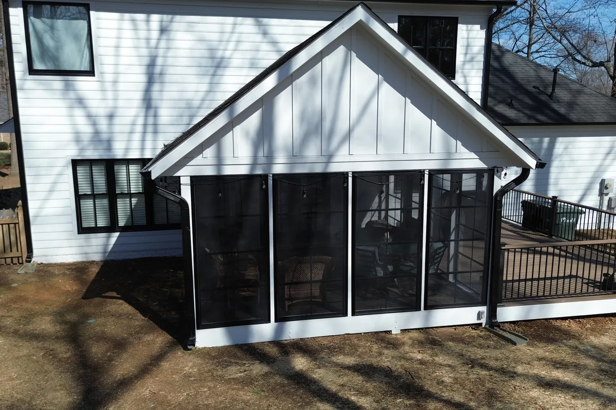 Finished porch enclosure with vinyl film Monroe North Carolina