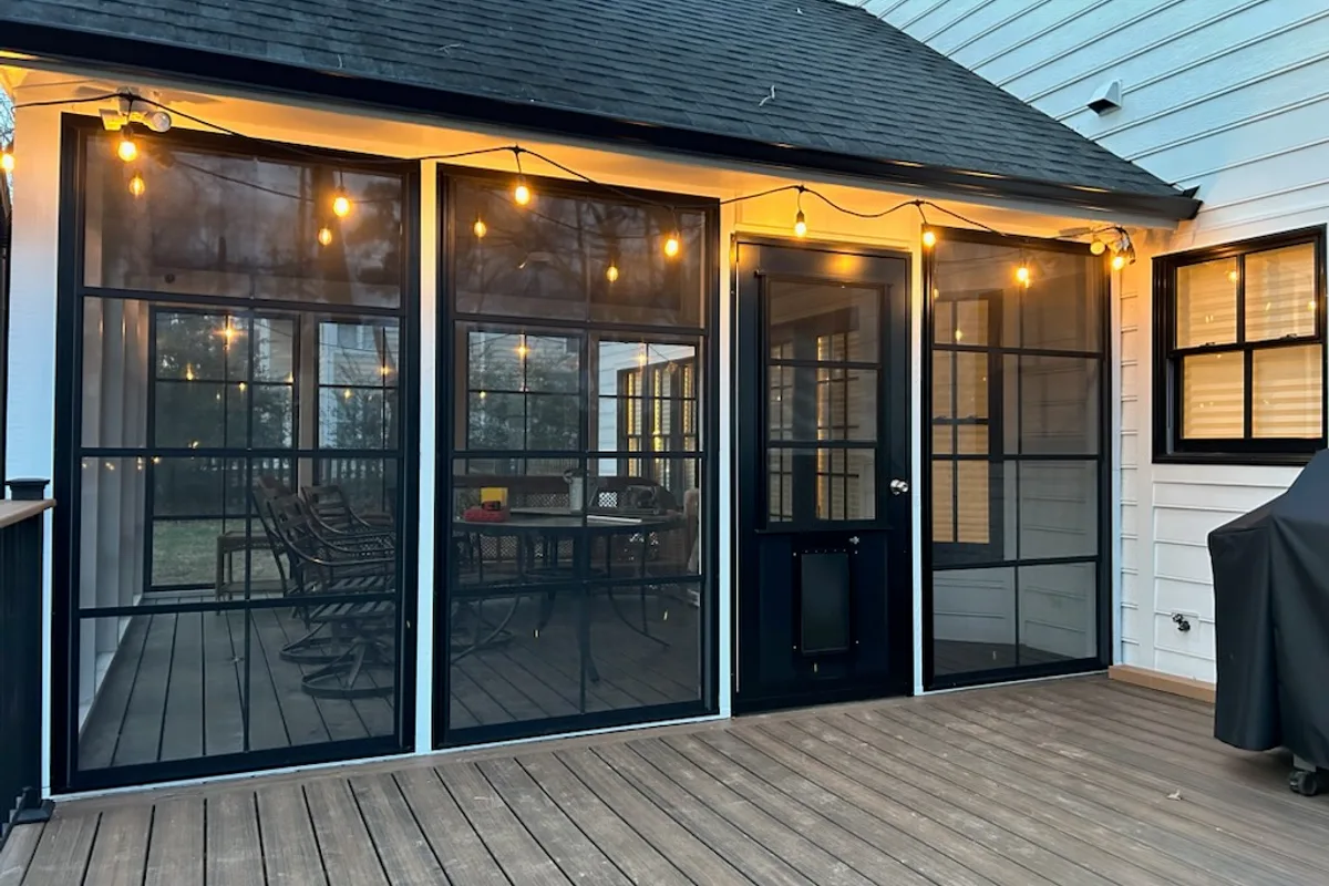 Completed vinyl film porch enclosure detail Union County NC