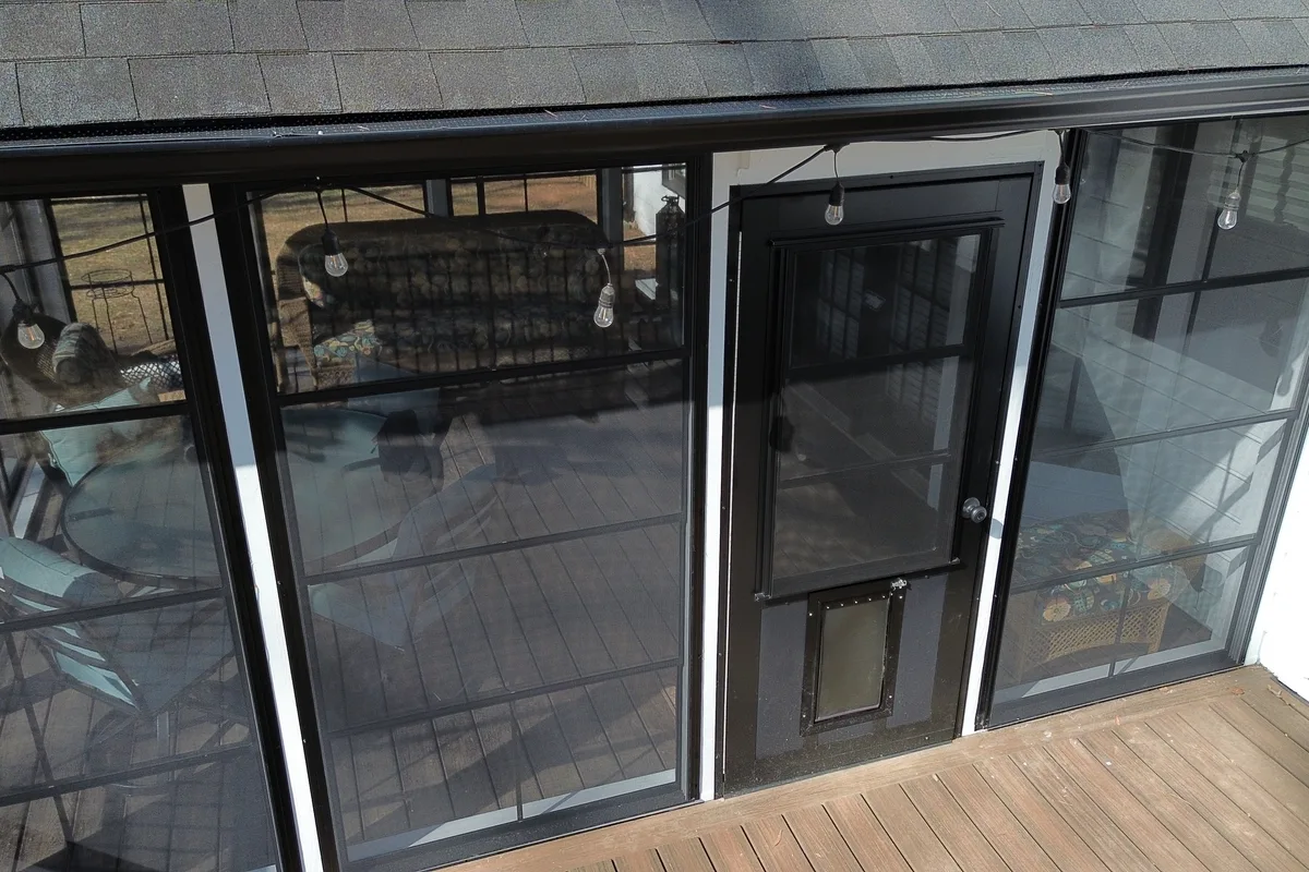 Finished 3-season vinyl-film enclosure detail Monroe North Carolina