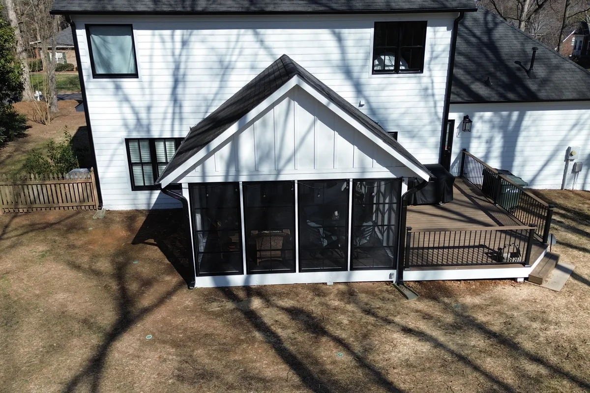 Completed vinyl film sunroom enclosure detail Charlotte NC