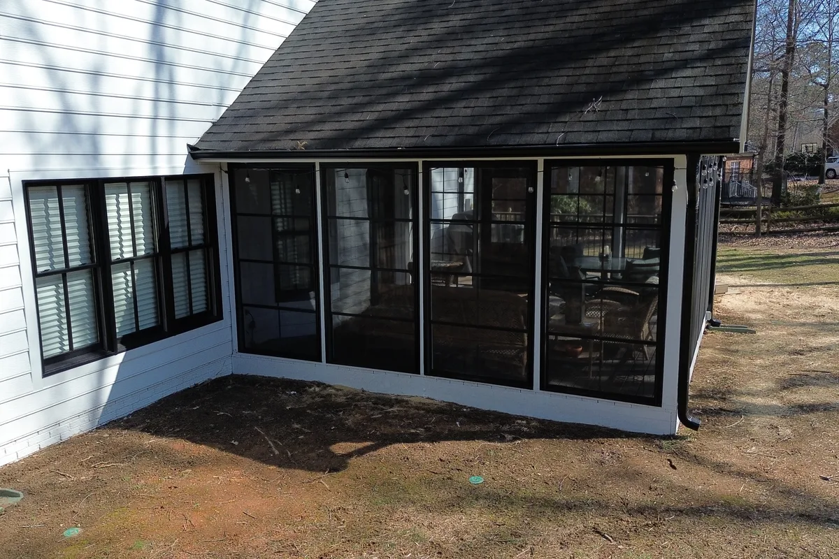 Installed 3-season vinyl film porch enclosure detail Monroe NC