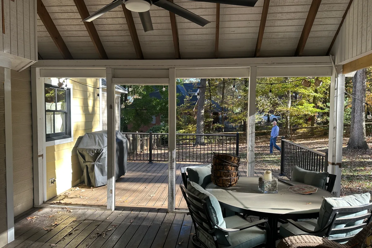 Existing porch structure before vinyl film enclosure installation Monroe