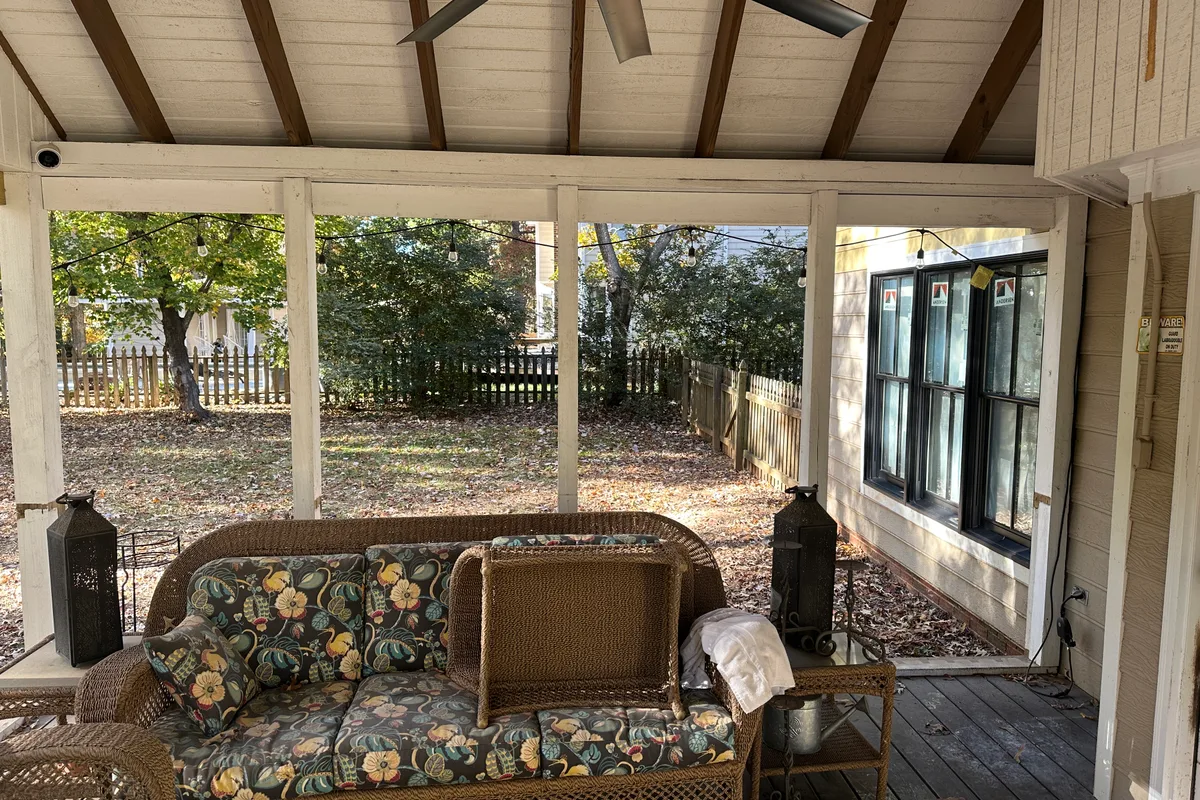 Unenclosed patio structure before vinyl film installation Union County NC