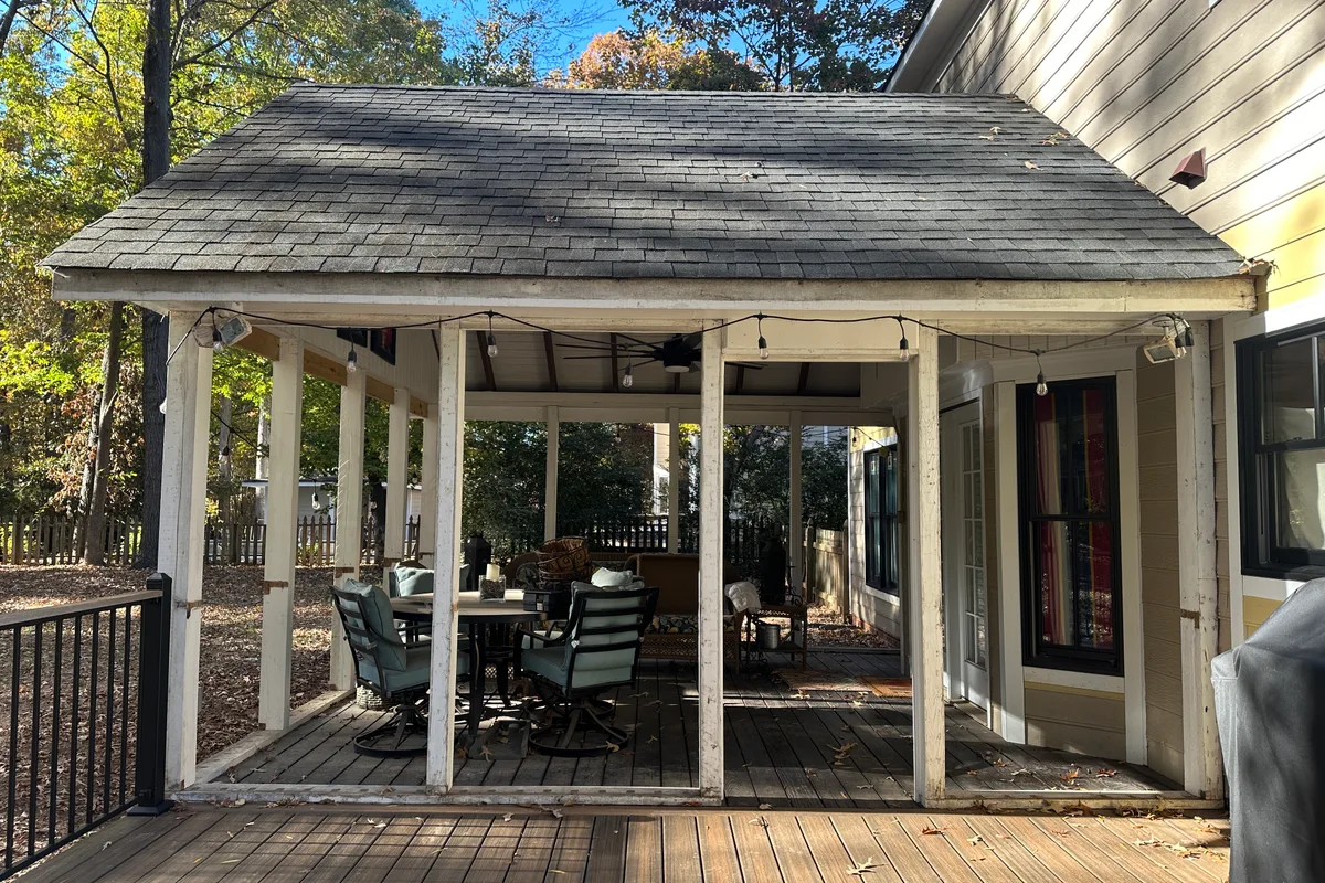 Pre-installation view of porch structure Monroe Union County NC