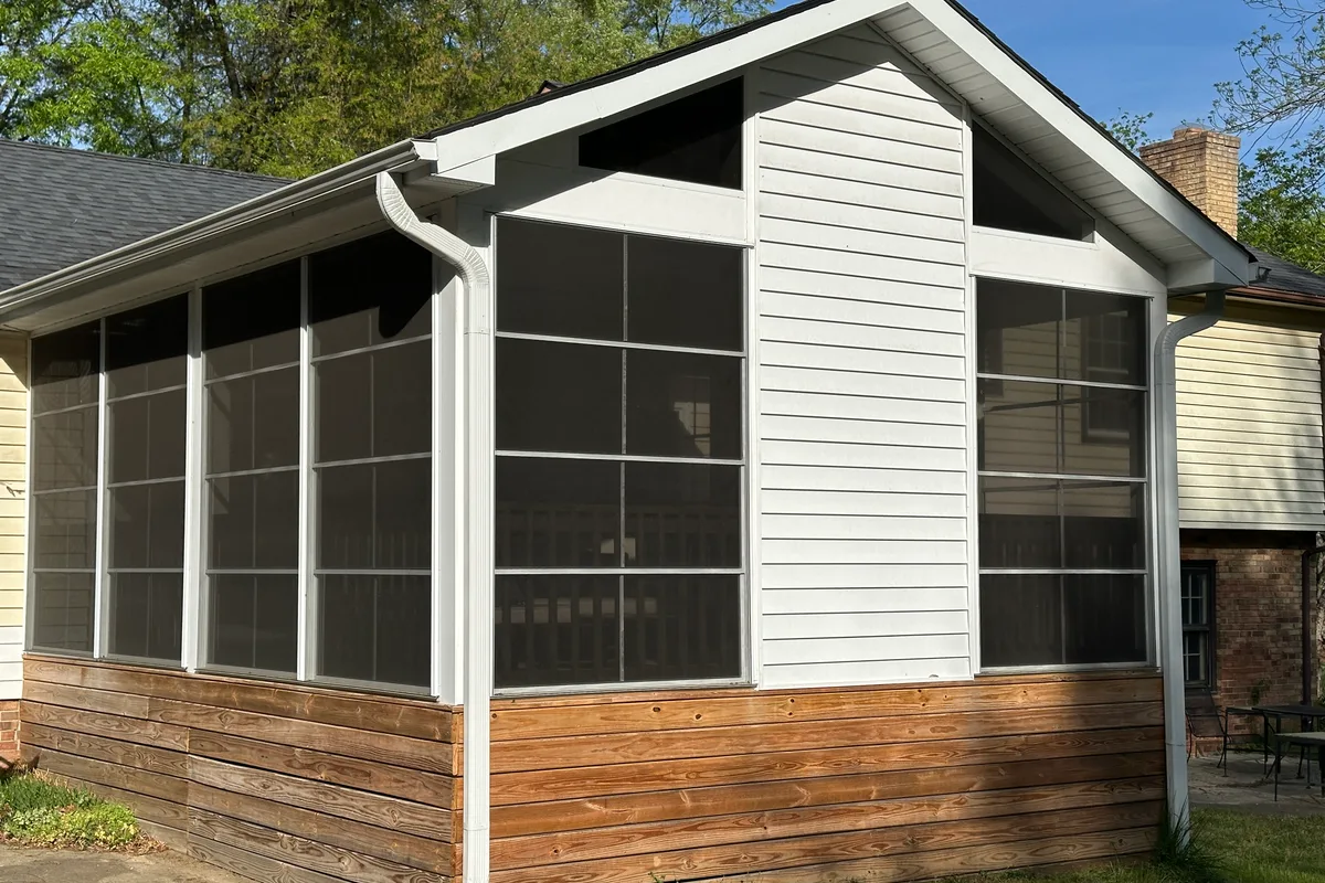Finished 3-season porch enclosure detail with vinyl film in Summerlin, Charlotte