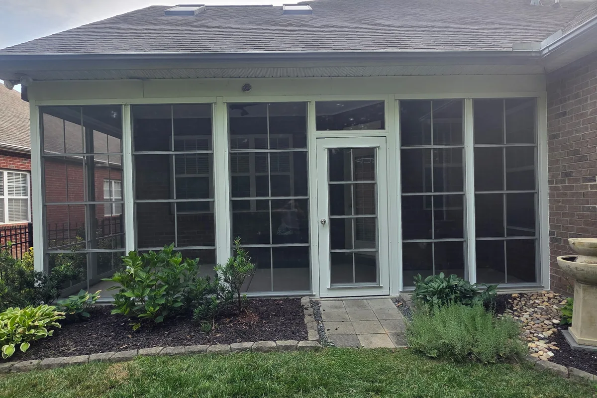 Completed 3-season room vinyl enclosure detail Charlotte NC