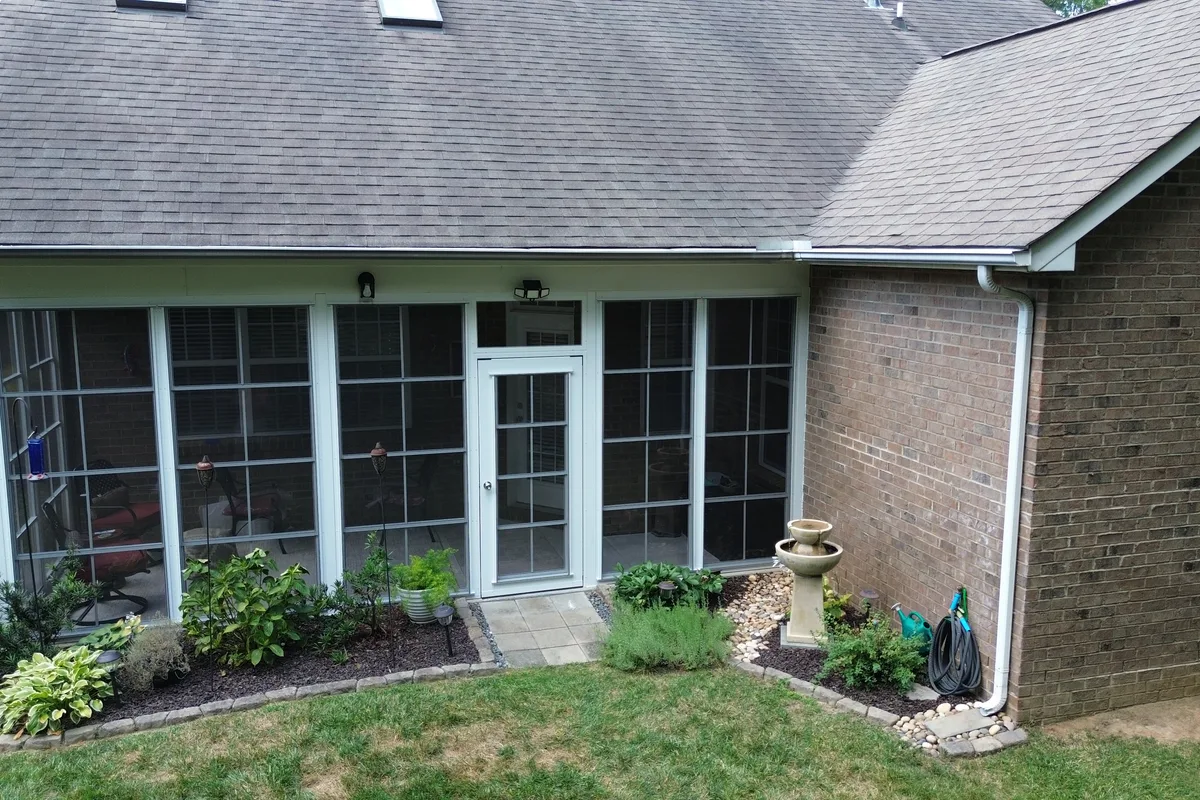 Finished vinyl film sunroom detail Weddington Charlotte NC