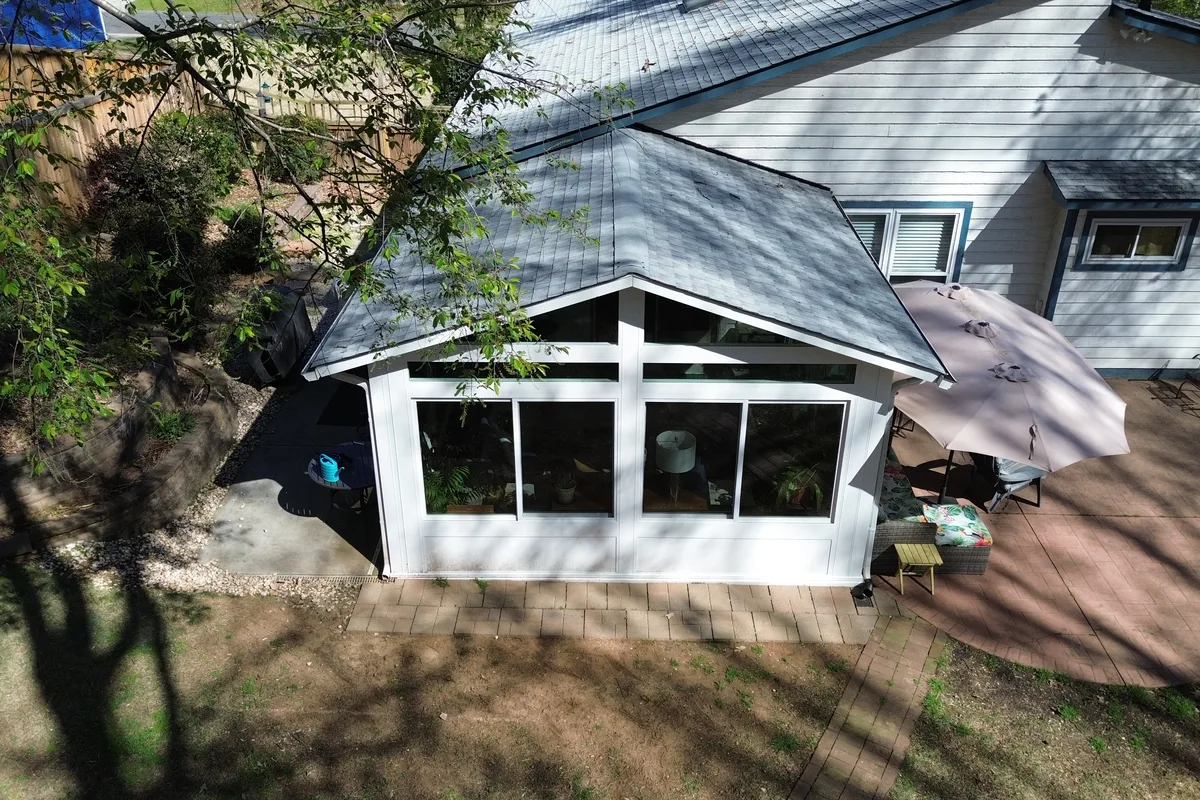 Completed Craft-Bilt vinyl wall system installed in Rainbow Forest Charlotte NC sunroom