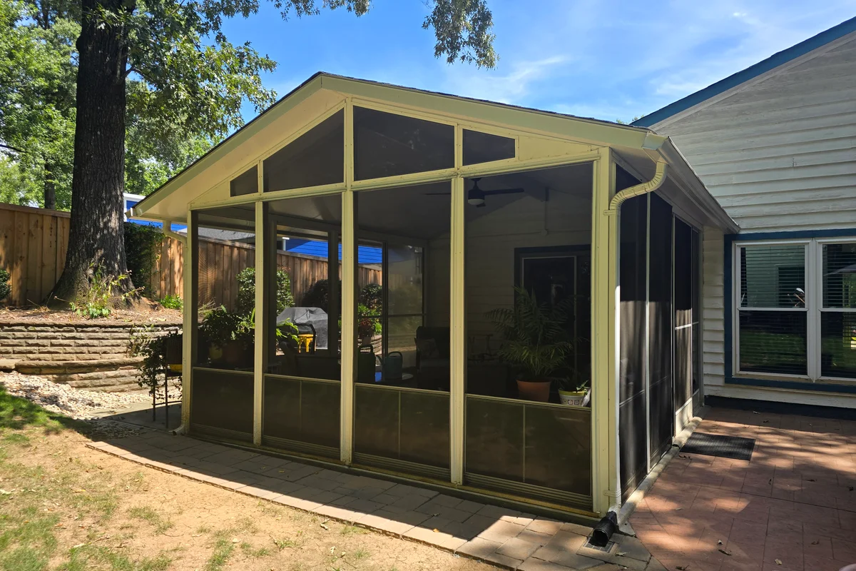 Completed 4-season sunroom addition exterior view in Rainbow Forest Charlotte NC