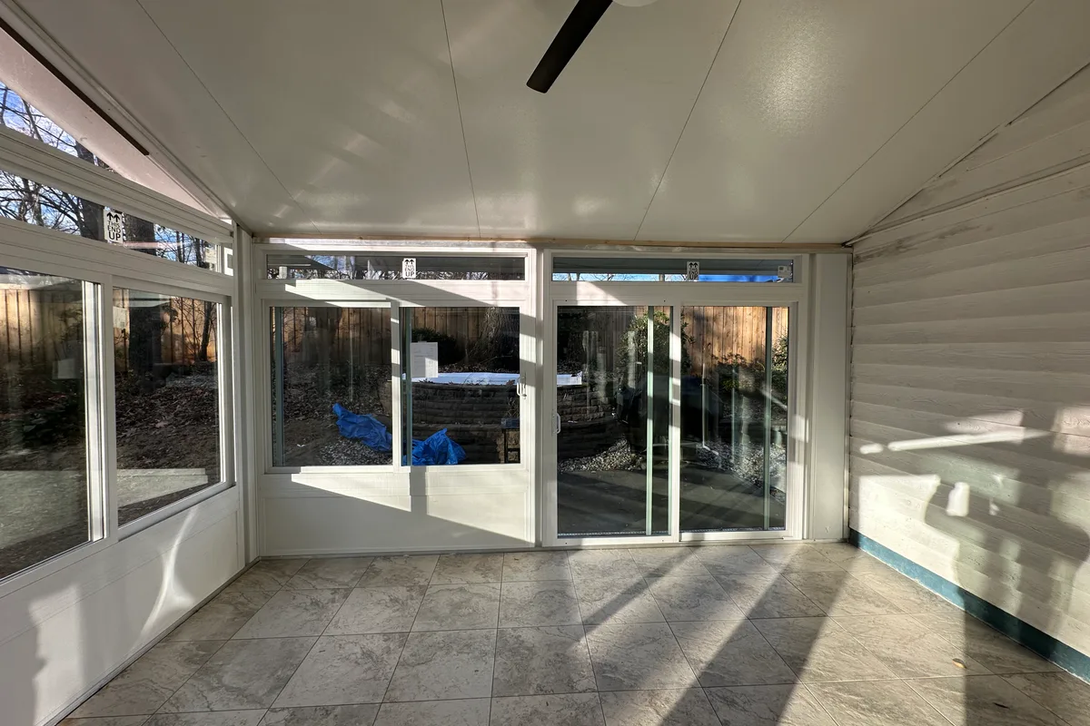 4-season porch enclosure construction in progress Charlotte NC installation