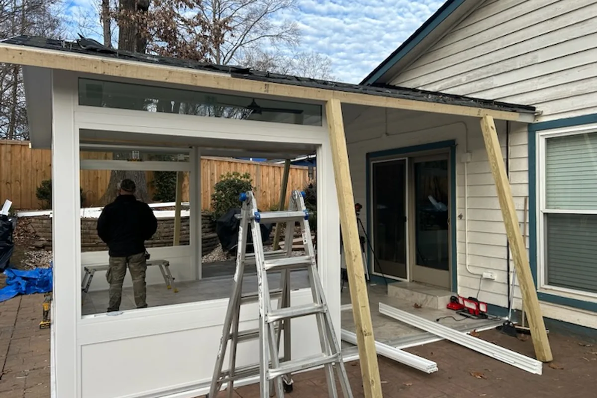 4-season contractor installation progress on sunroom Charlotte NC project