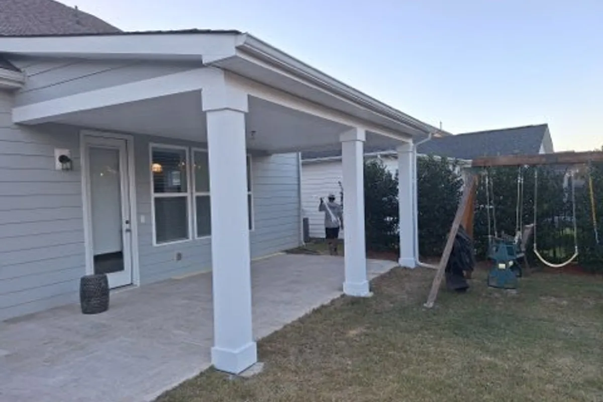 Finished roofing project detail on patio cover in Indian Land SC