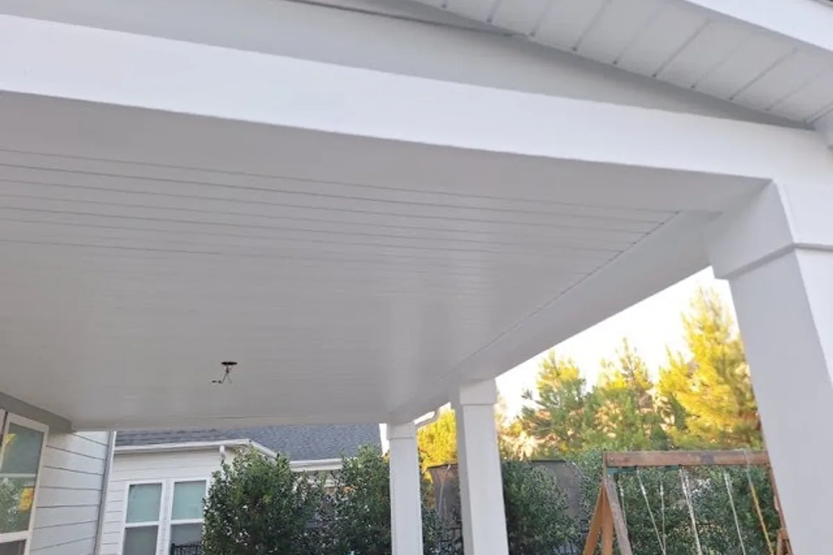 Professional roof installation details on covered patio in Lancaster County