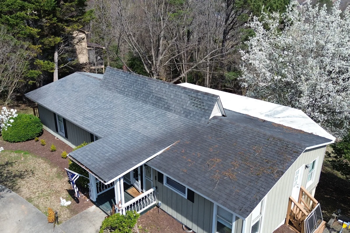 Completed roofing project exterior view in Tega Cay SC by local roofing contractor